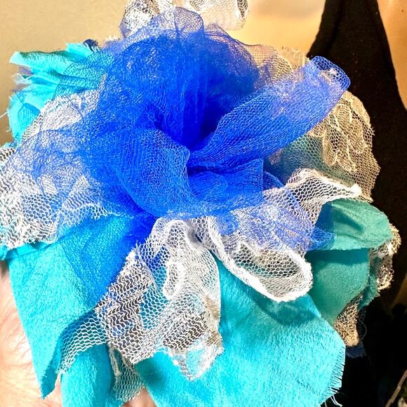 Super Fun Blue Hues Silk Lace and Tulle Flower Brooch - Picture 6 of 6